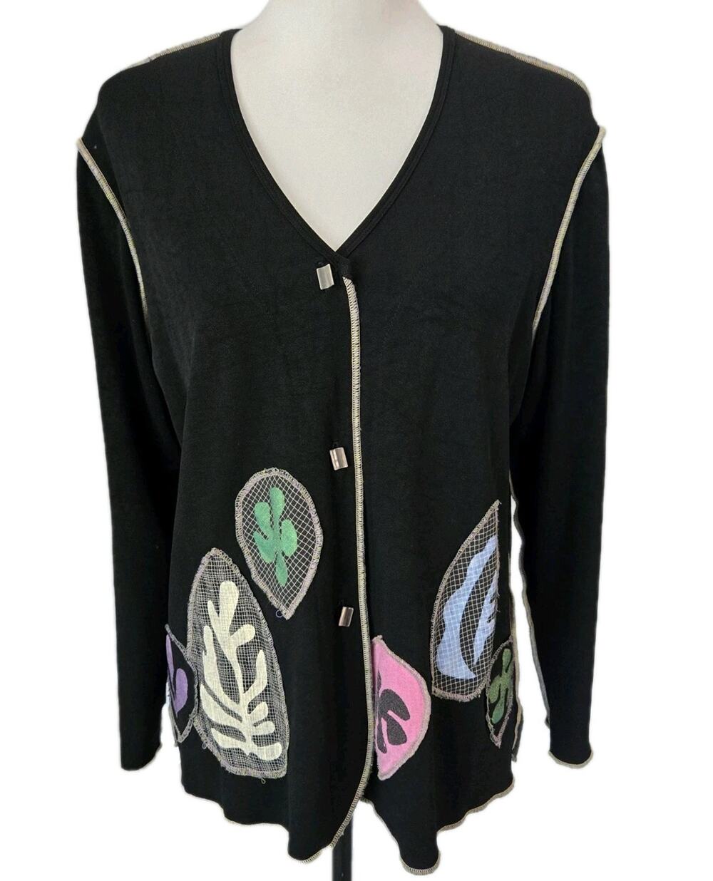 JGs Mad Lab Boho Lagenlook Art to Wear Patchwork Button Artsy Blouse Jacket Sz M